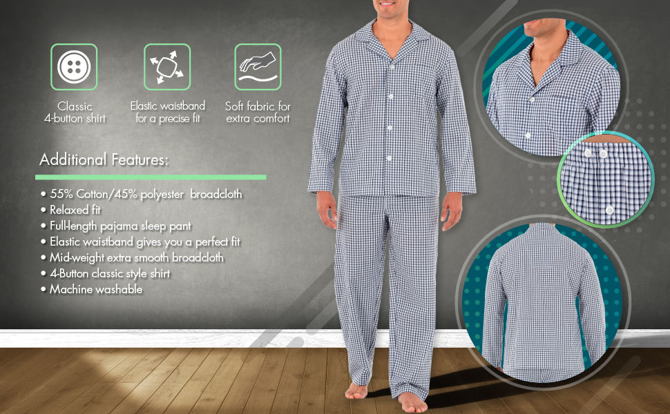 Fruit of the loom, men's pajamas, men's classic pajamas