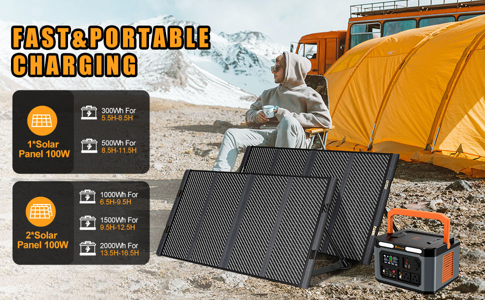 Solar panels charge a portable power station