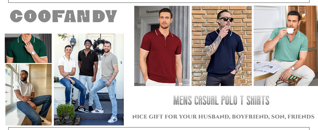 Men's Zipper Polo Shirt Casual Knit Short Sleeve Polo T Shirt Classic Fit Shirts