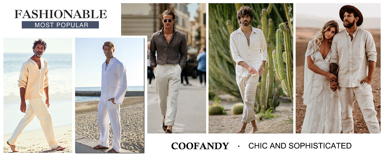 COOFANDY Men's Linen Casual Pants Summer Spring Beach Jog Elastic Waist Trousers