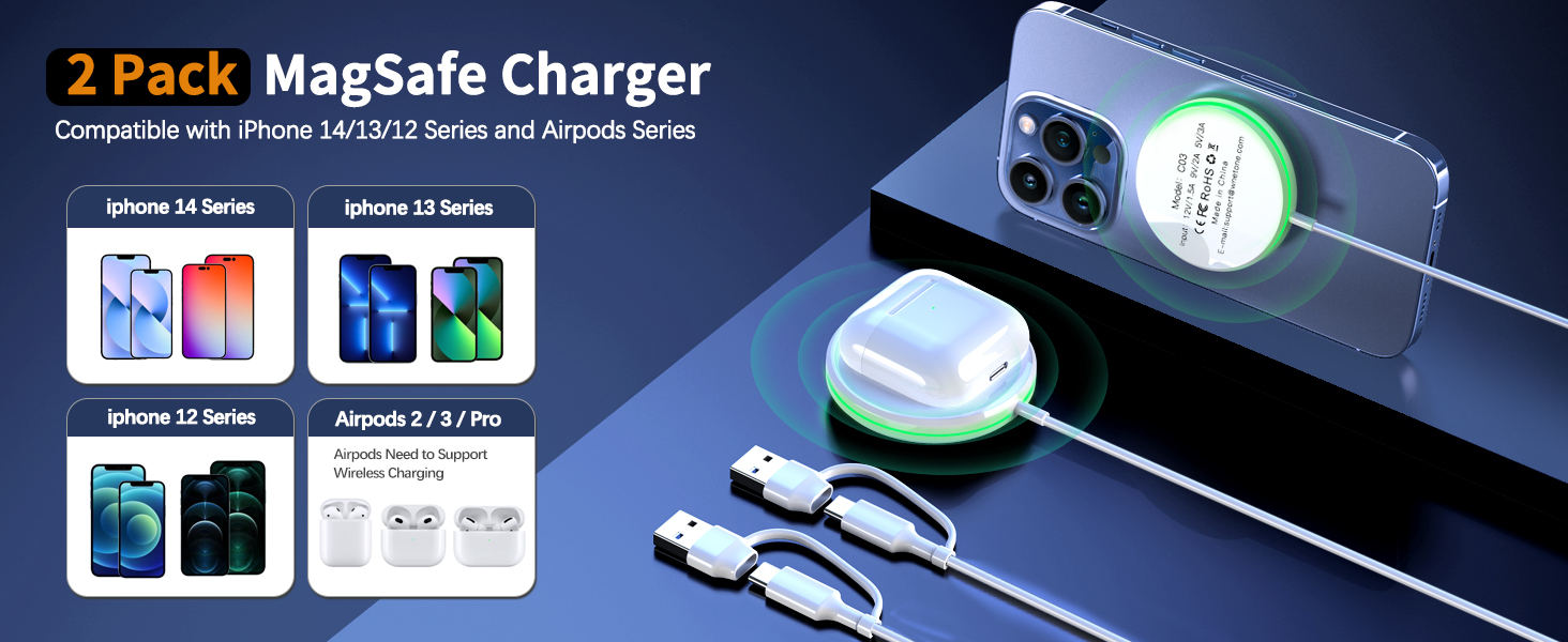 2 Pack Magnetic Wireless Charger 