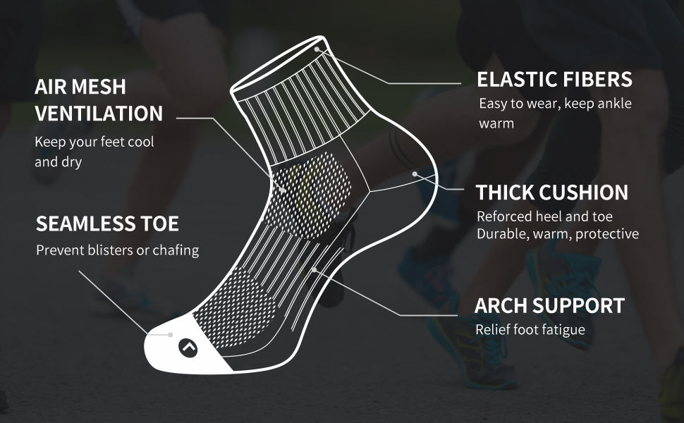 ELASTIC FIBERS, THICK CUSHION, ARCH SUPPORT, SEAMLESS TOE, AIR MESH VENTILATION