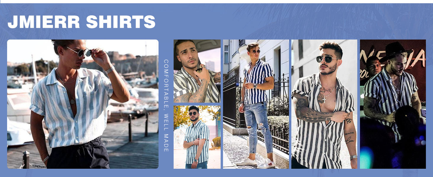 Short Sleeve Button-Up Striped Dress Shirts 