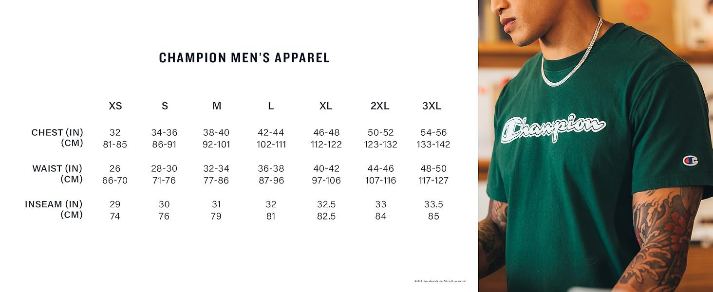 Champion Mens Size Chart